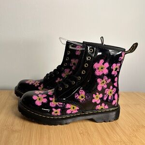 New Dr.Martens Floral Black Boots with Pink Flowers